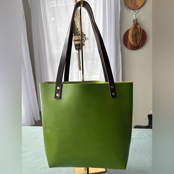 Portland Leather Green Tote with Brown Straps - Picture 2 of 13